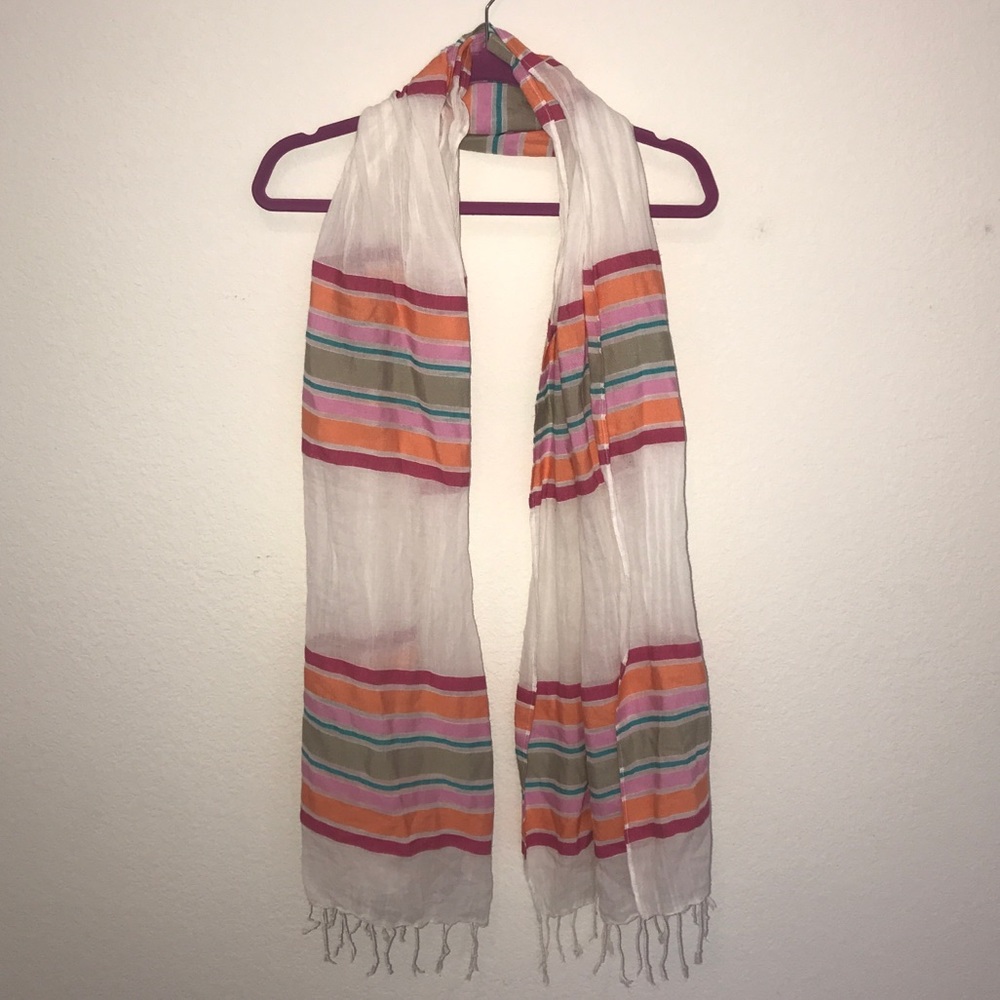 Lightweight white pink and orange scarf